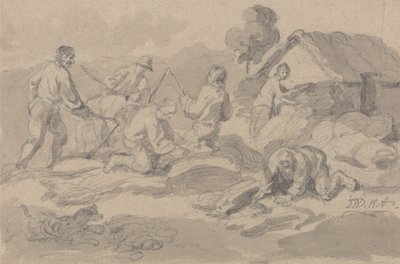 Landarbeiter beim Dreschen von Korn von James Ward